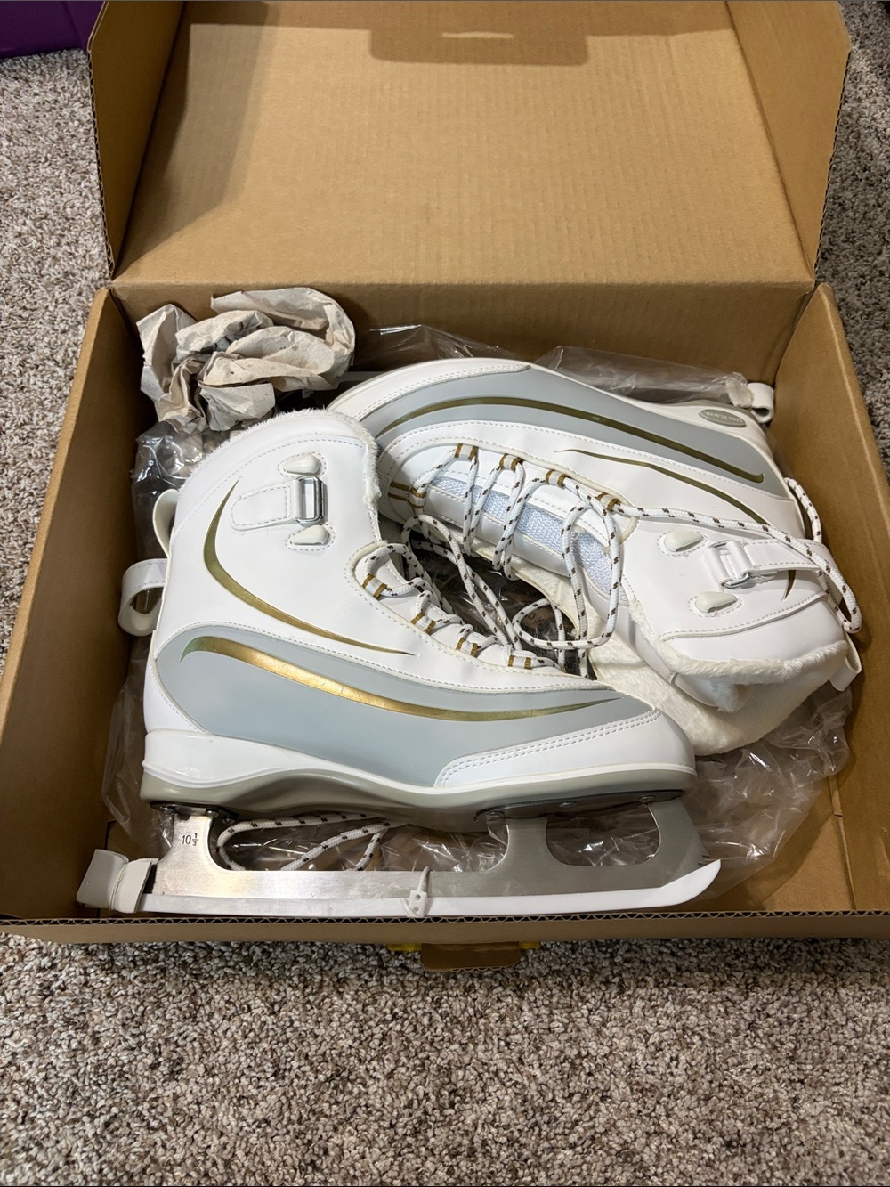 Women's White Figure Ice Skates with Gold Accents